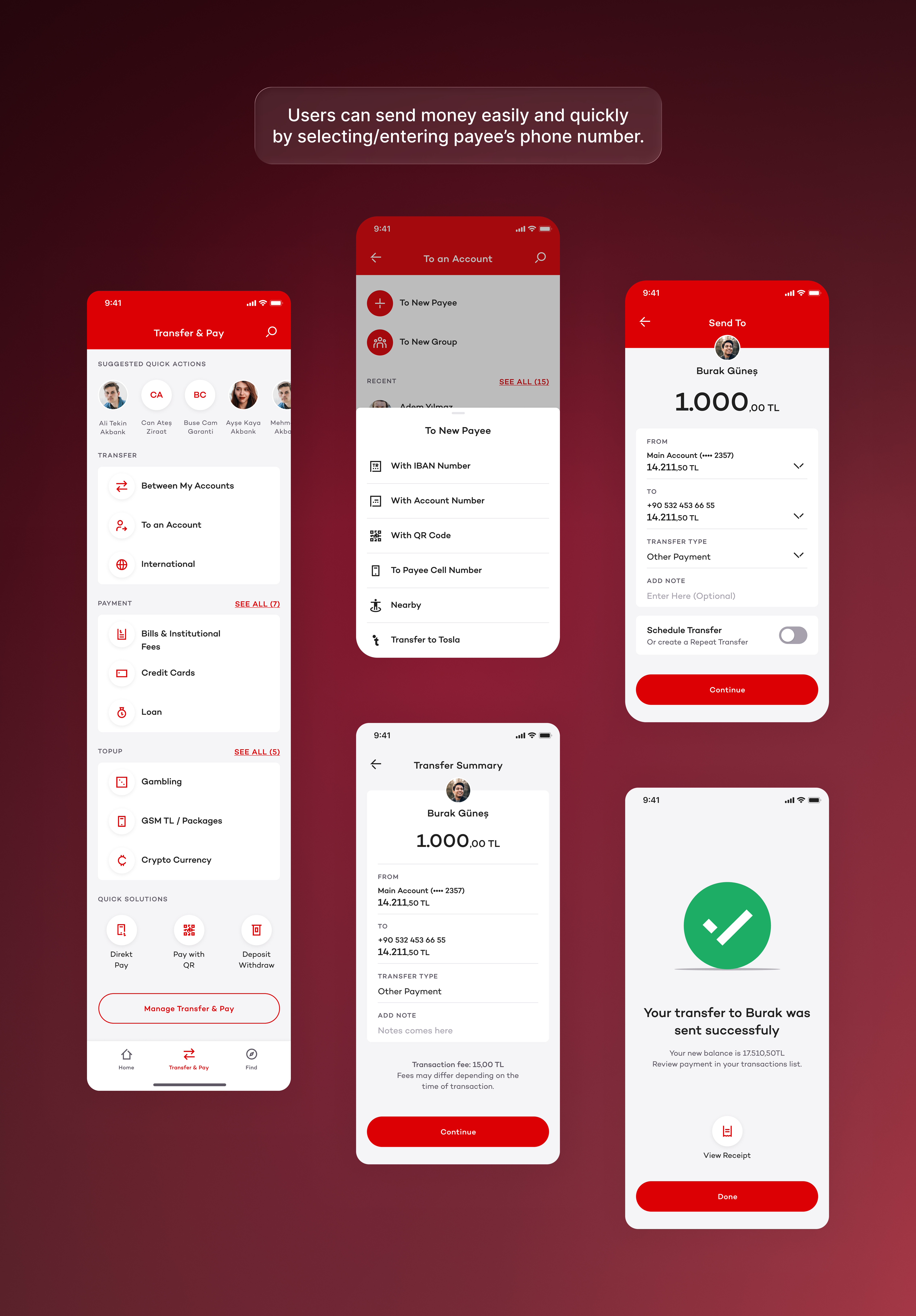 Transfer to phone number flow screens